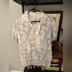 Cactus Beige and White Floral Button Down Shirt